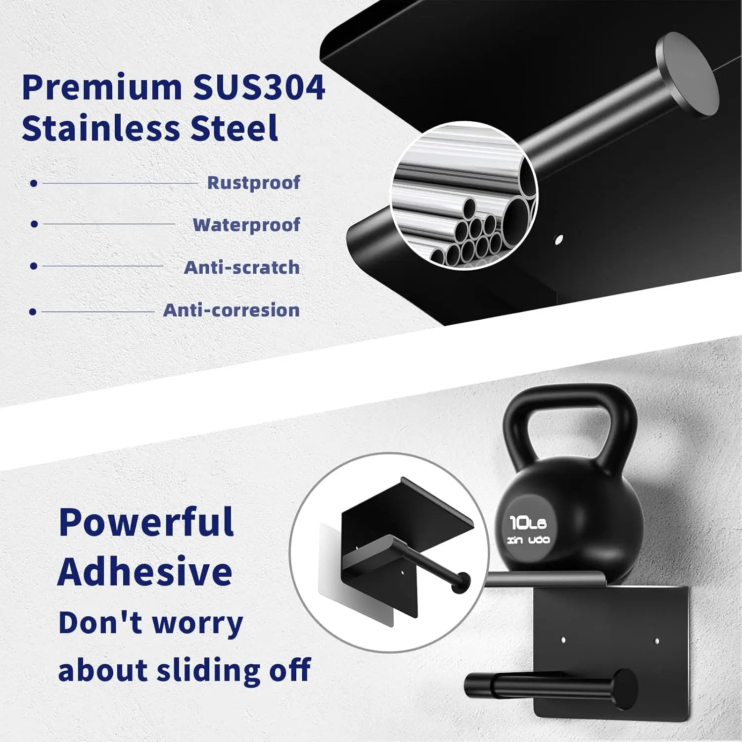 Self-Adhesive Toilet Paper Holder with Phone Shelf Stainless Steel Wall Mount 10