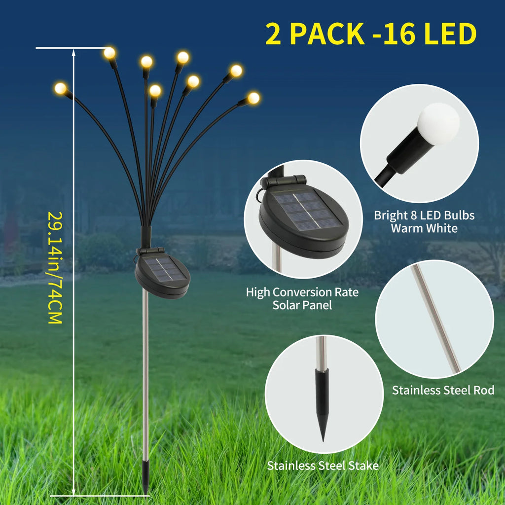 8-Head Solar Firefly Lights Outdoor Decorative Garden Lights Waterproof High Flexibility