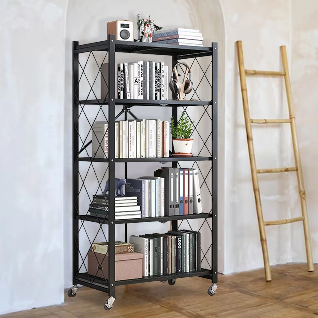 Storage Shelving 5-Tier With Wheels Heavy Duty Foldable Organizer Rack for Home Kitchen Office Pantry