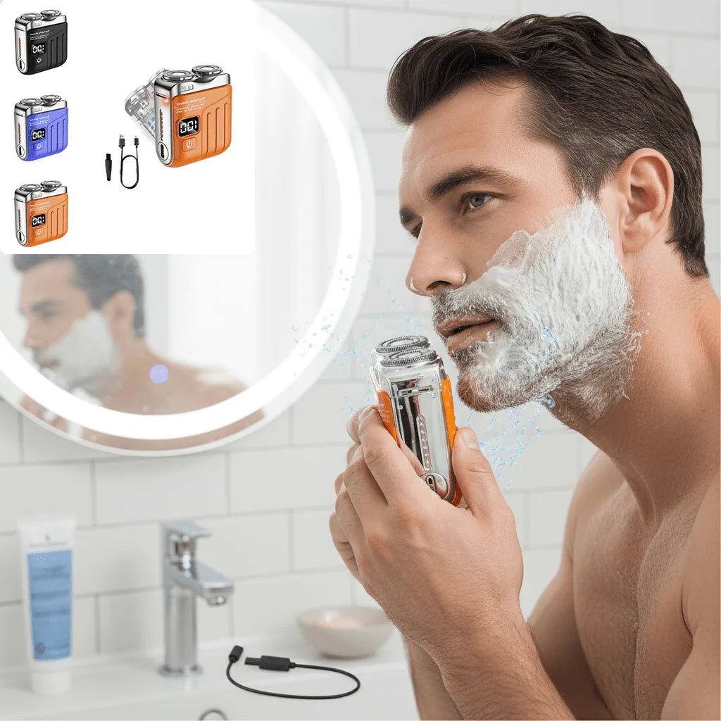 Dual-Rotary Electric Shaver, USB-C Rechargeable Digital Display IPX7 Waterproof Floating Blades Low Noise Wet Dry Grooming Tool, Compact Portable for Home Travel Car Business Trip, Full Body Hair Removal Men's Holiday Gift