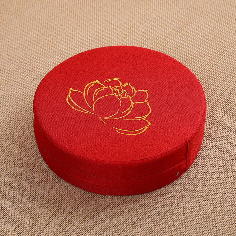 40X6CM Yoga Meditation Linen Cushion, Lotus Texture Pillow Tatami Mat Removable Washable