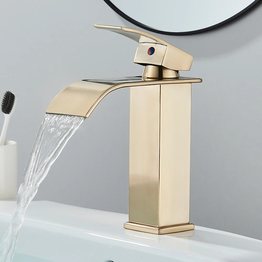 Matte Black Basin Faucet Deck Mounted Single Lever Bathroom Crane Waterfall