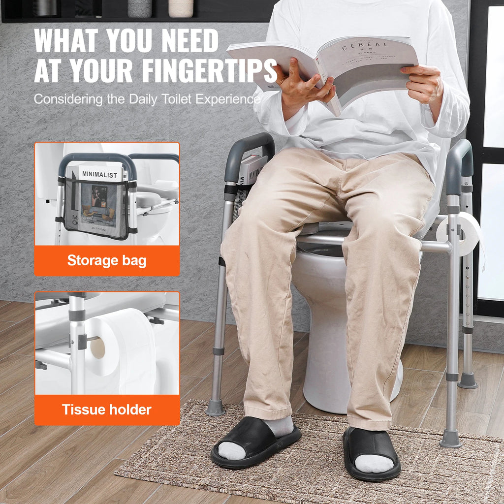 Raised Toilet Seat 7-Position Height Adjustment 19.3" - 25.2" 350lbs Weight Capacity with Comfort Padded Aluminum Frame