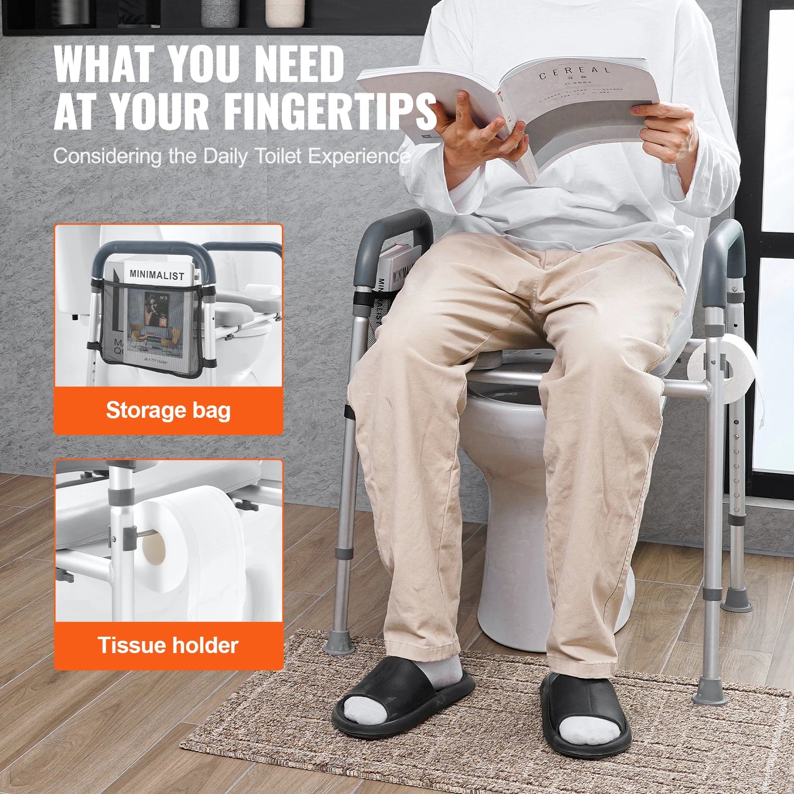 Raised Toilet Seat 7-Position Height Adjustment 19.3" - 25.2" 350lbs Weight Capacity with Comfort Padded Aluminum Frame