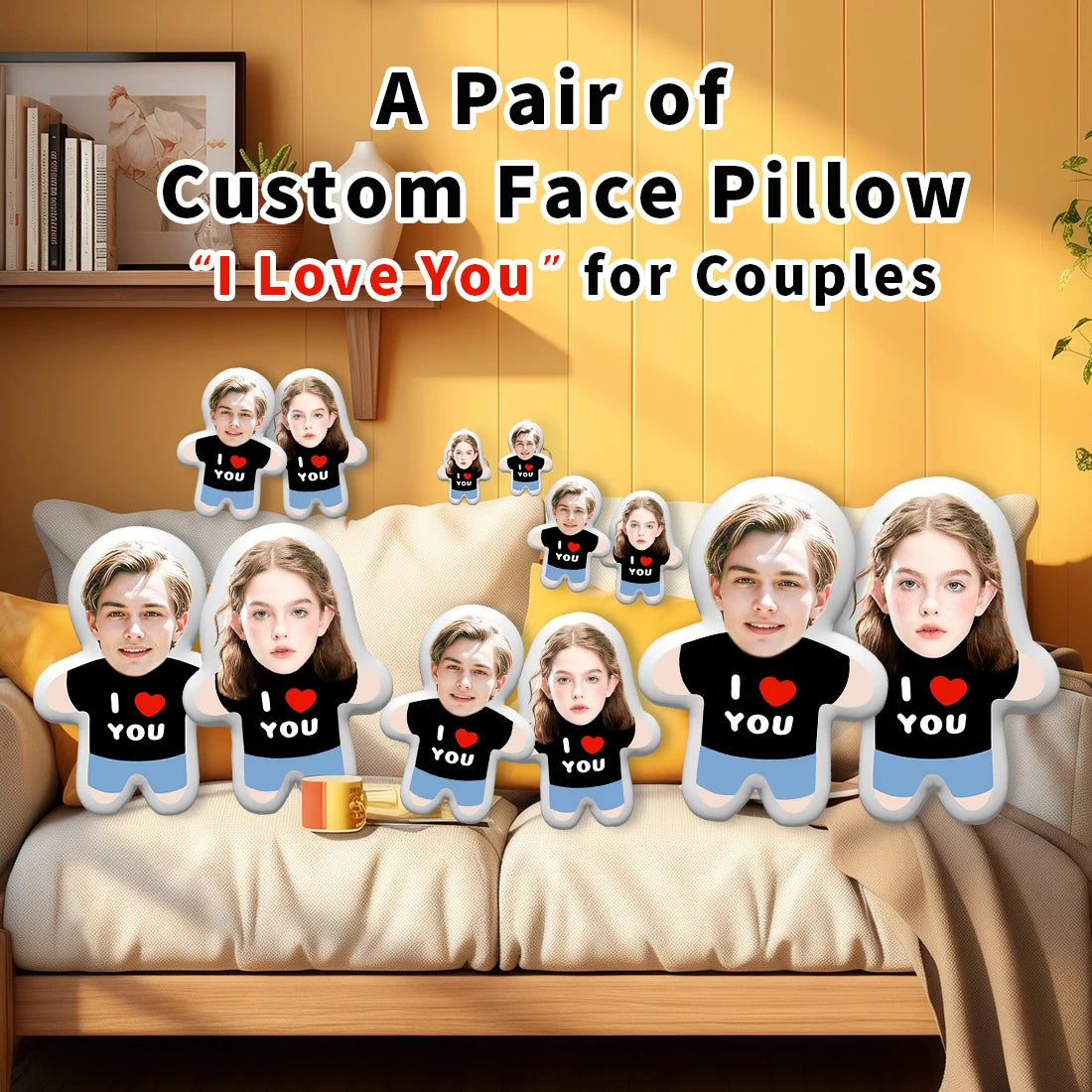 A customized ‘I Love You’ portrait couple's printed home cushion, or pillow