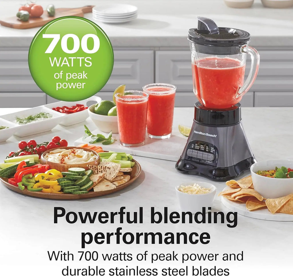 Blender and Food Processor Combo – 40oz Glass Jar, Portable Travel Cup, 3-Cup Electric Food Chopper, 700W – Gray/Black (58163)