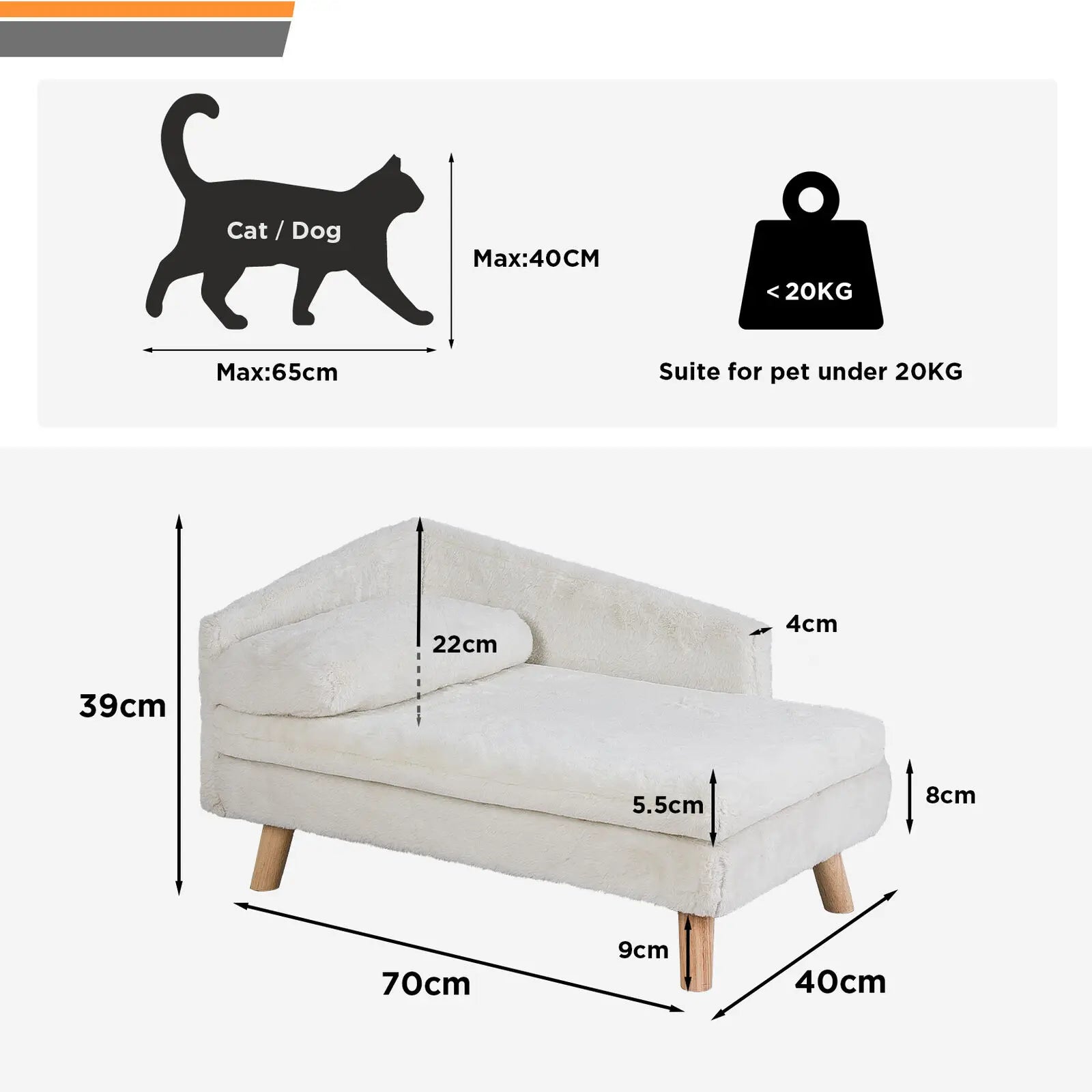 Elevated Pet Bed Solid Wood Leg Sofa for Indoor
