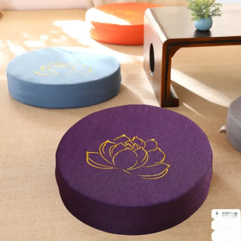 40X6CM Yoga Meditation Linen Cushion, Lotus Texture Pillow Tatami Mat Removable Washable