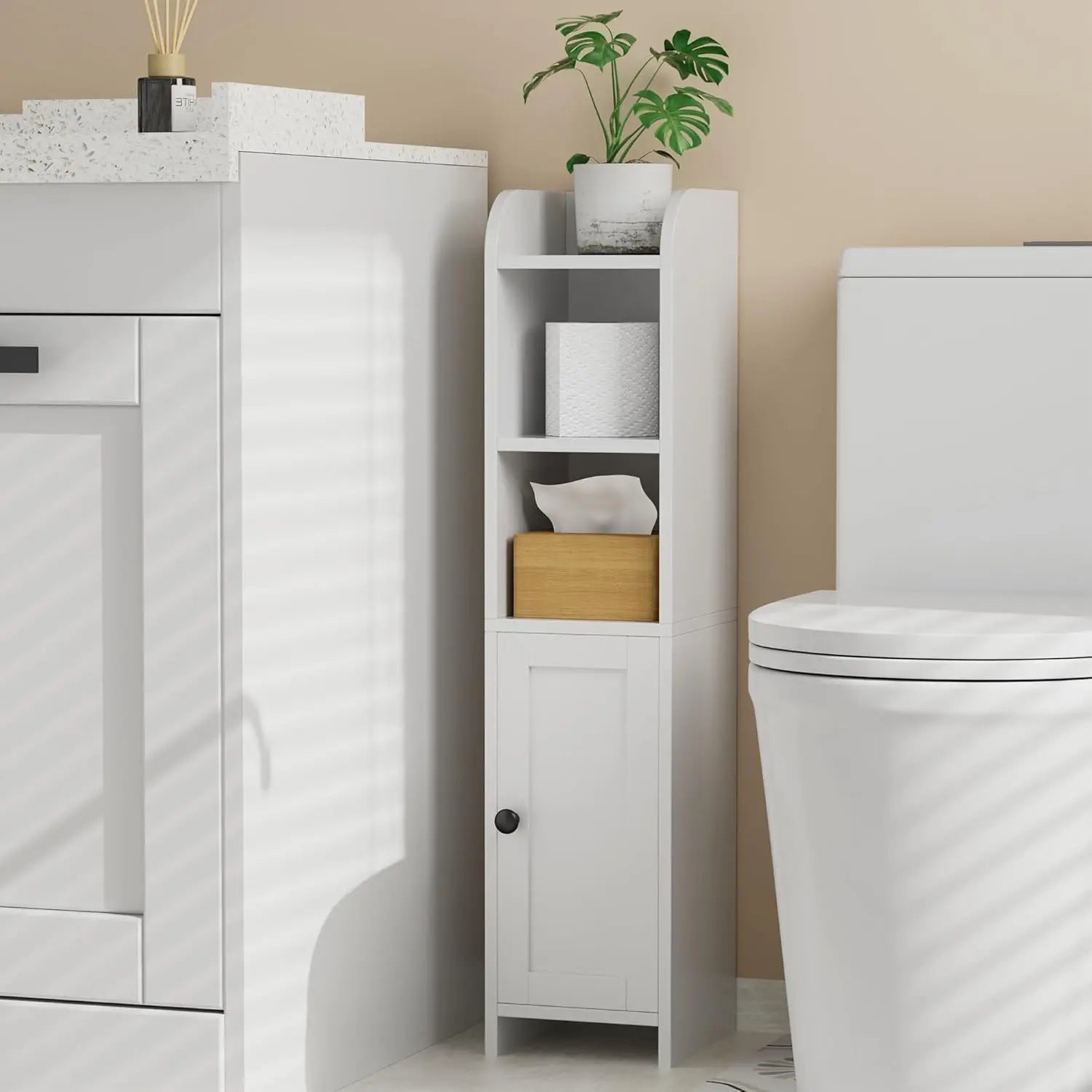 Small Bathroom Storage Corner Cabinet with Door and Shelves