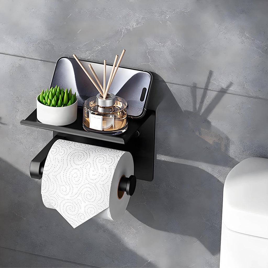 Self-Adhesive Toilet Paper Holder with Phone Shelf Stainless Steel Wall Mount 10