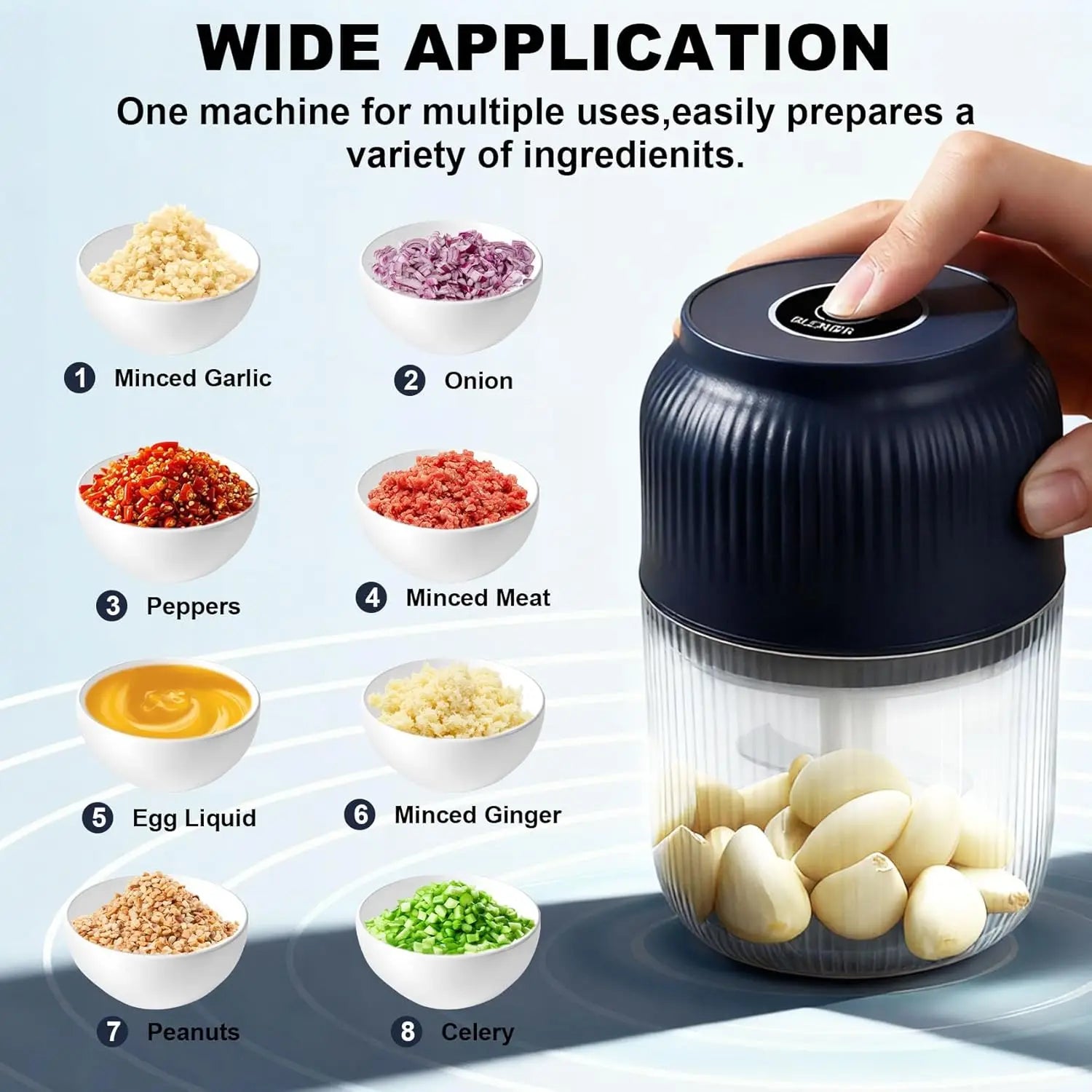 Electric Mini Portable Chopper, 250ML Grinder Masher, Blender Wireless Food Processor