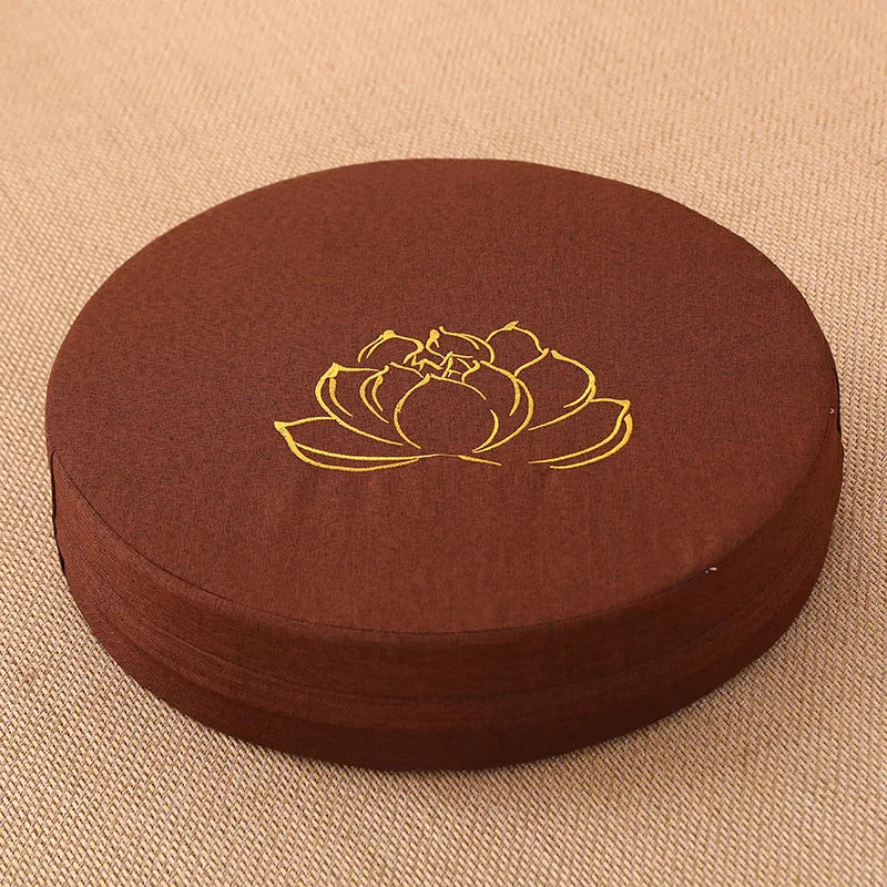 40X6CM Yoga Meditation Linen Cushion, Lotus Texture Pillow Tatami Mat Removable Washable