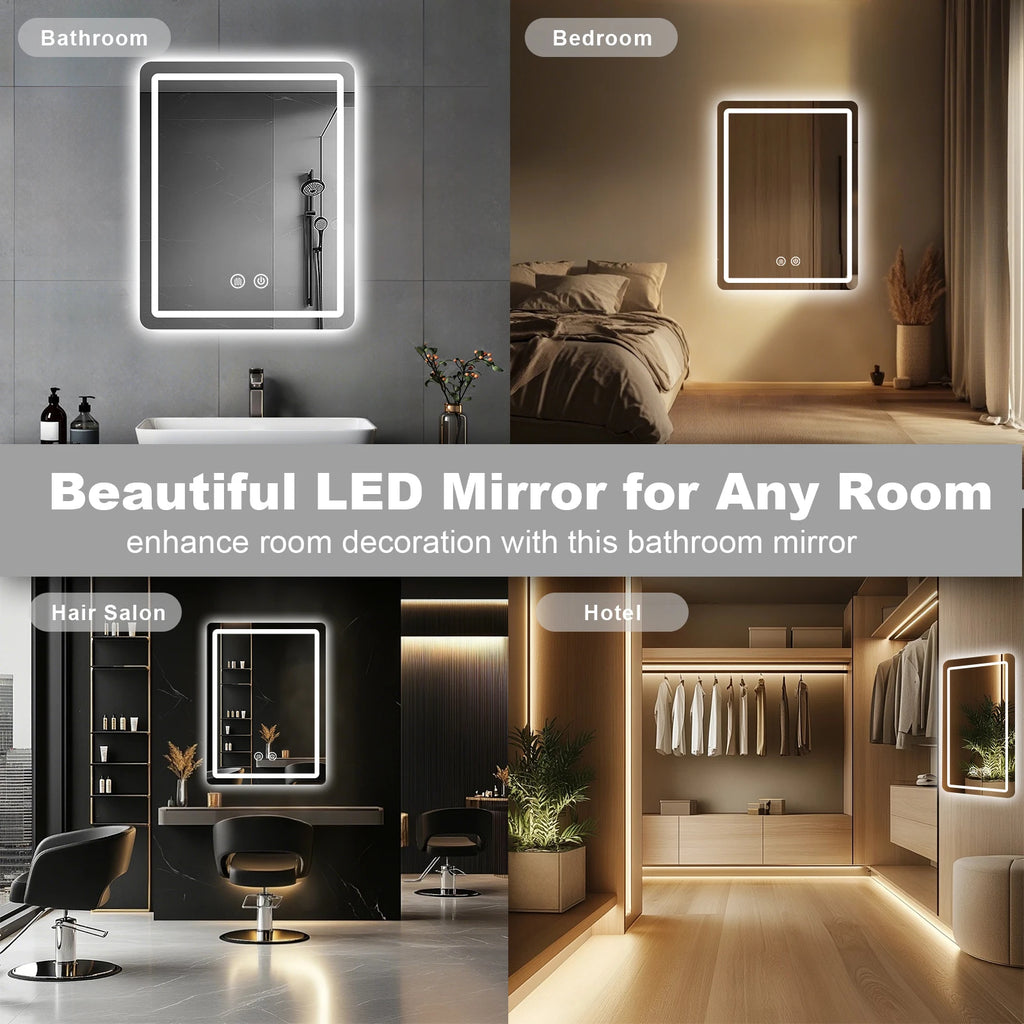 20x28 inch LED Bathroom Mirror with Backlit Lights Fogless, Wall Mounted