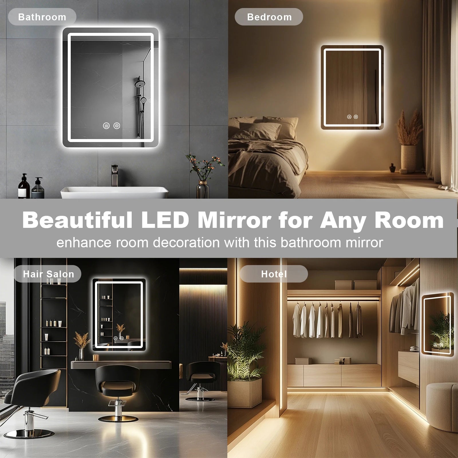 20x28 inch LED Bathroom Mirror with Backlit Lights Fogless, Wall Mounted