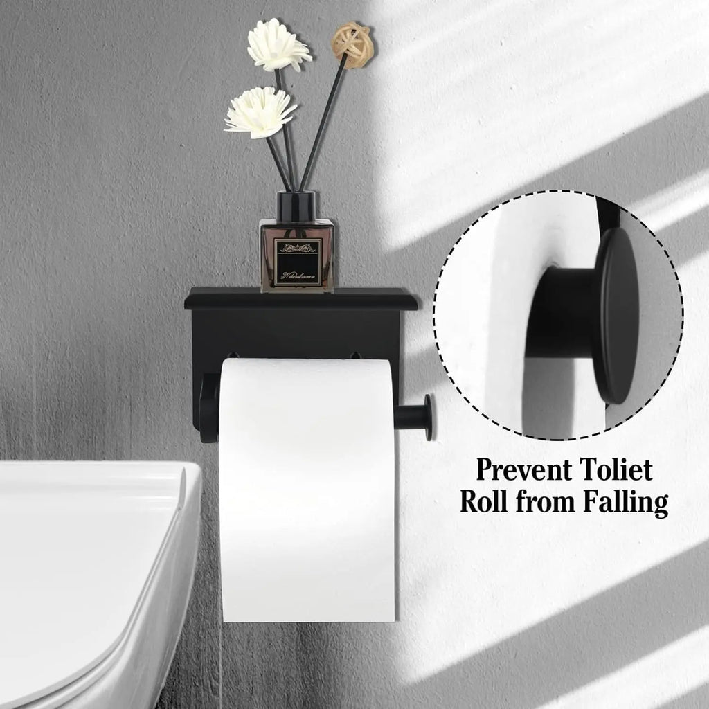 Self-Adhesive Toilet Paper Holder with Phone Shelf Stainless Steel Wall Mount 10