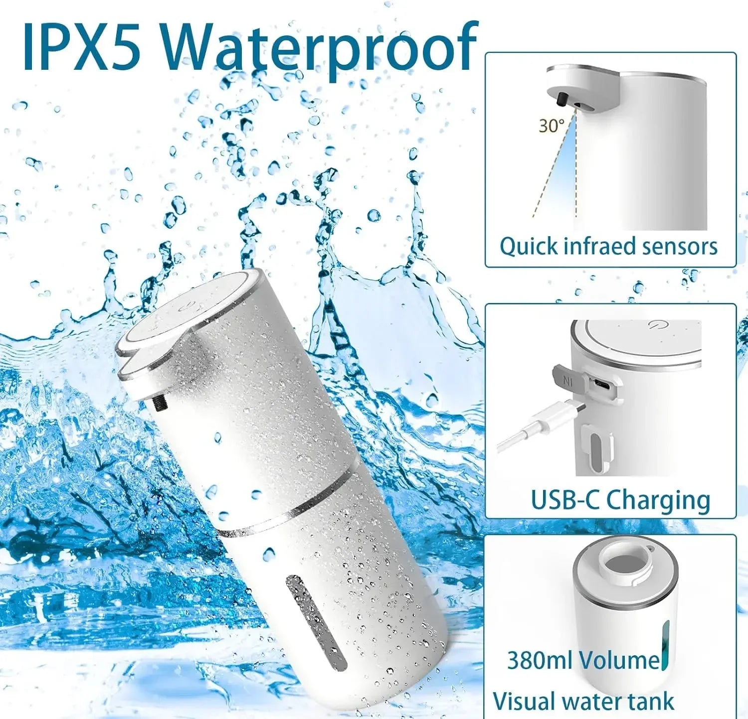 Automatic Liquid/Foam Soap Dispenser USB Rechargeable with Infrared Sensor