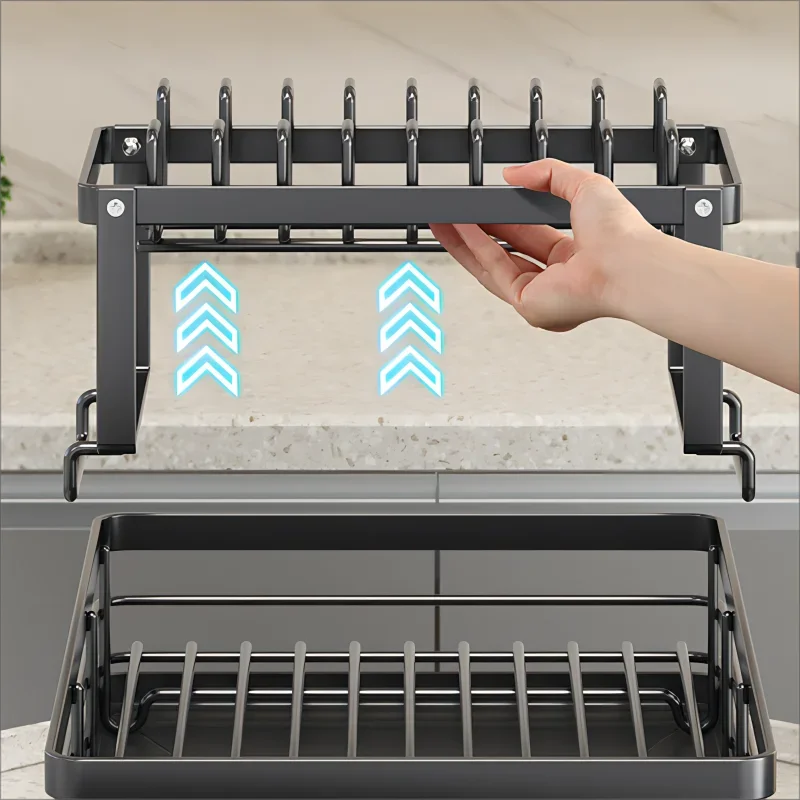 Adjustable Stainless Steel Dish Rack with Drainboard