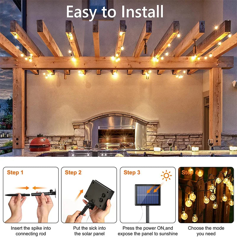 Solar Lights for Outside LED Waterproof Crystal Globe Light with 8 Modes