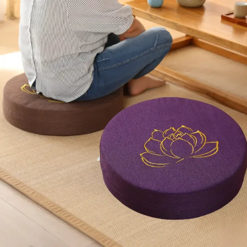 40X6CM Yoga Meditation Linen Cushion, Lotus Texture Pillow Tatami Mat Removable Washable