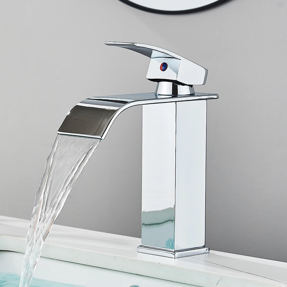 Matte Black Basin Faucet Deck Mounted Single Lever Bathroom Crane Waterfall
