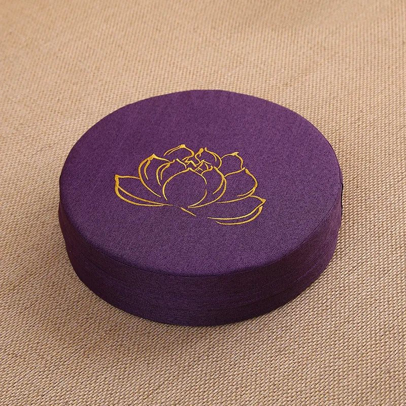 40X6CM Yoga Meditation Linen Cushion, Lotus Texture Pillow Tatami Mat Removable Washable
