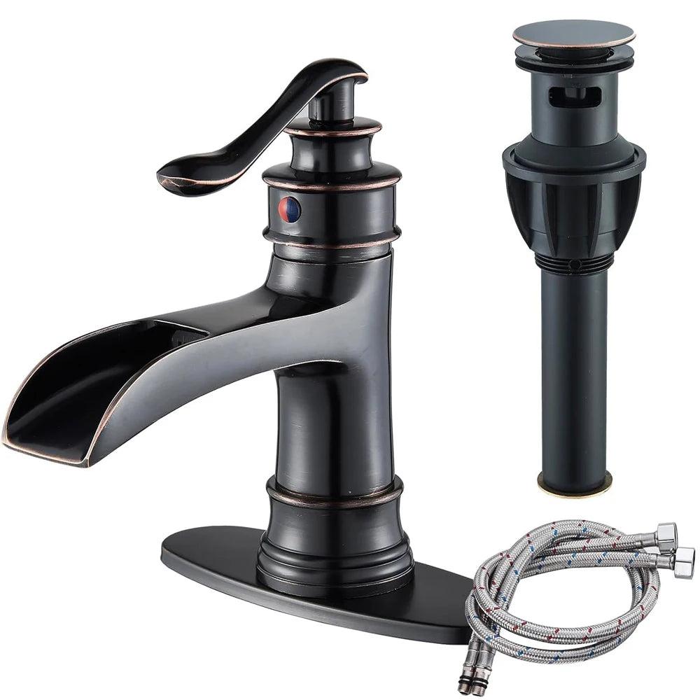 Waterfall Bathroom Faucet t Single Handle Lavatory Mixer Tap Farmhouse Vanity Sink Faucet