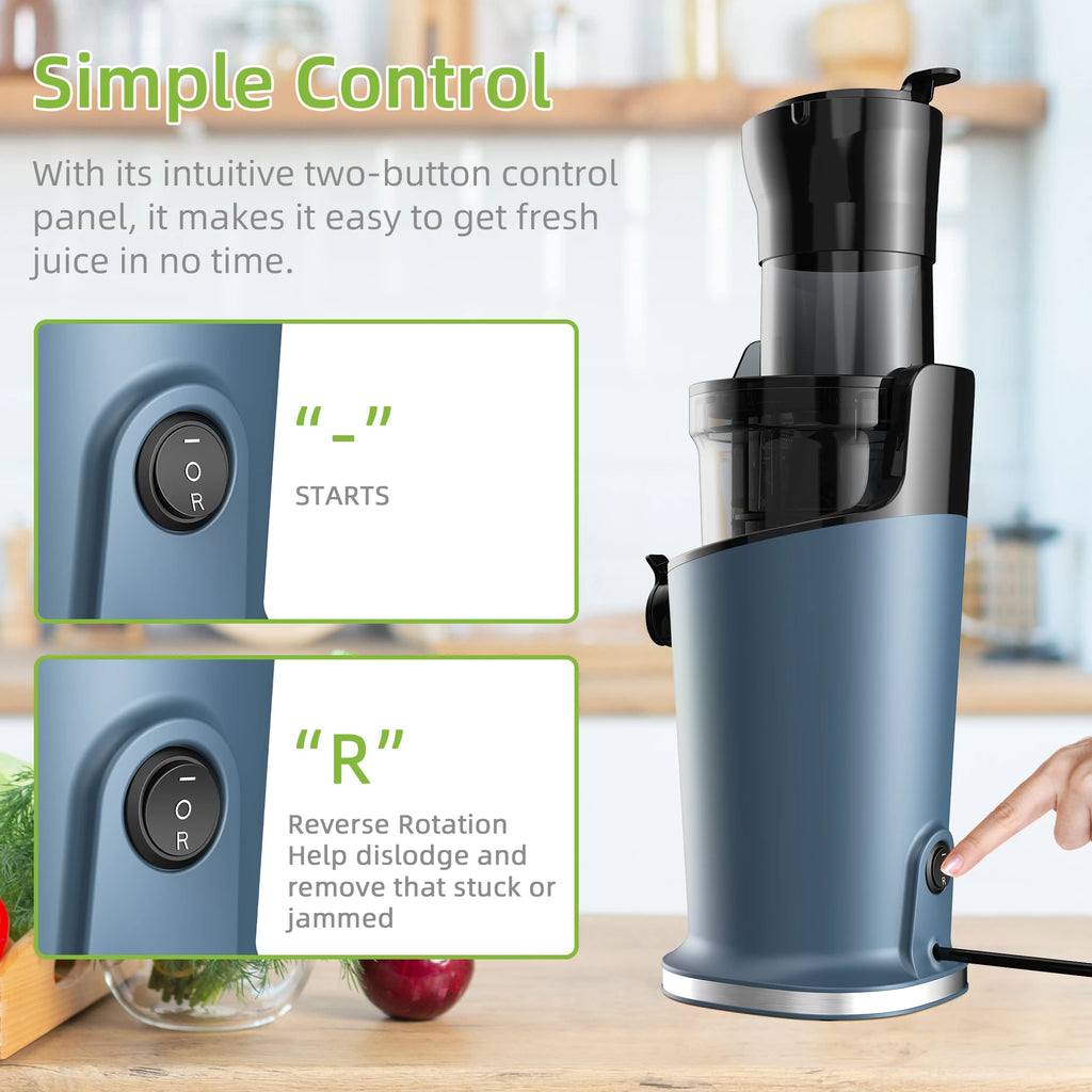 Cold Press Juicer with 78mm Feed Chute, 200W 40-65RPM Powerful Motor Slow Masticating Juice Extractor Fits Whole Fruits