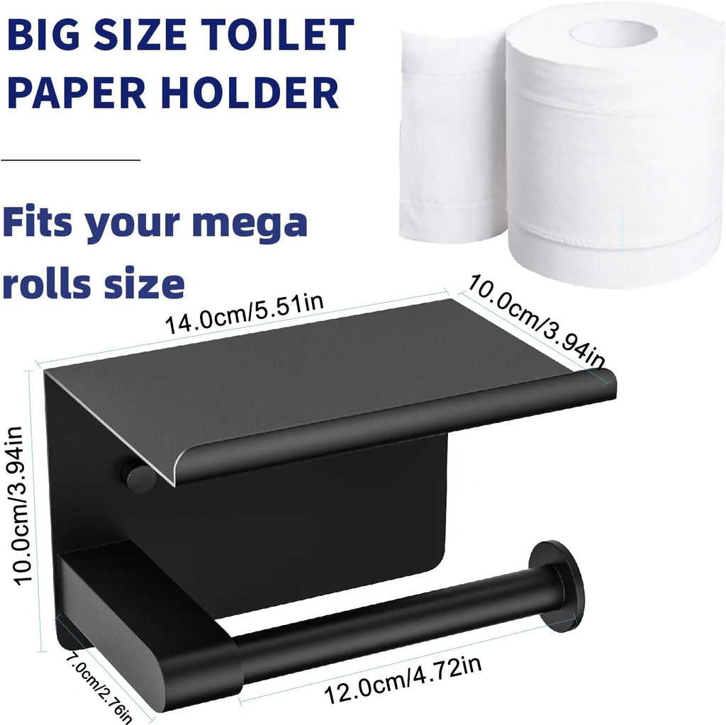 Self-Adhesive Toilet Paper Holder with Phone Shelf Stainless Steel Wall Mount 10