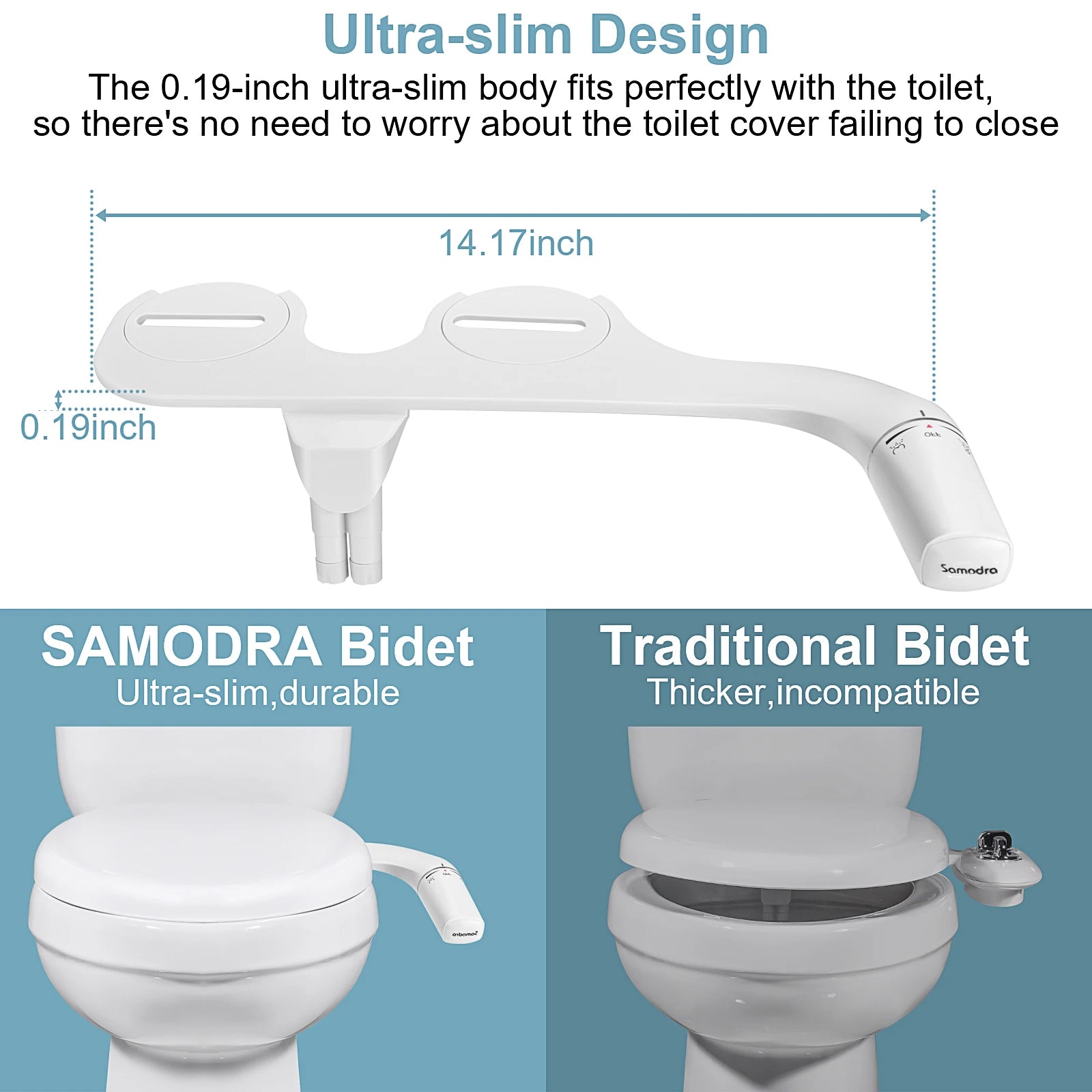 Right/Left Hand Bidet Sprayer Non-Electric Dual Nozzle Bidet Toilet Seat